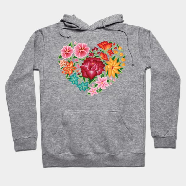 Mexican Embroidery Style Heart Design from Oaxaca, México Hoodie by Akbaly